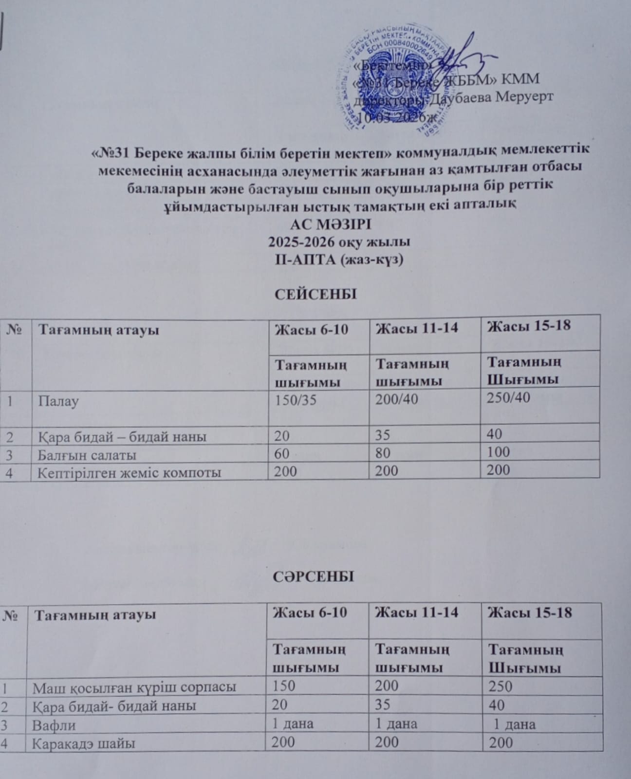 Ас мәзірі